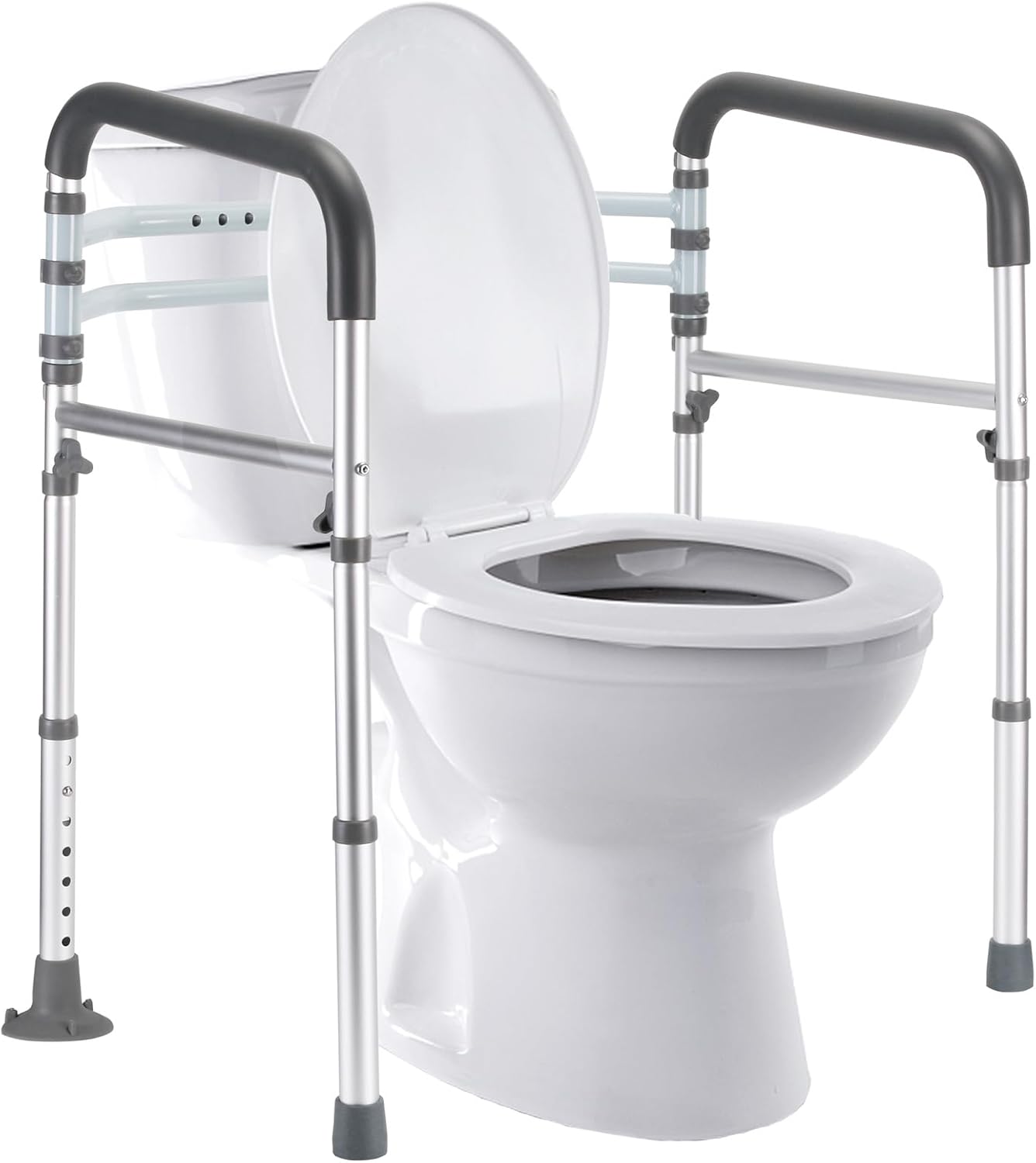 Toilet Safety Rails, Adjustable Toilet Frame for Elderly, Seniors, Handicap & Disabled, Foldable Handicap Toilet Handles Fit Any Toilets (Gray)