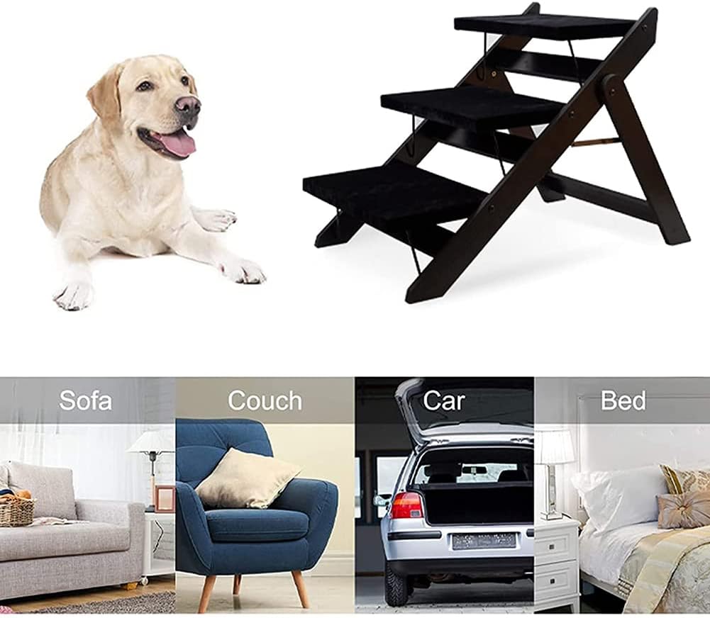 Portable Folding Pet Stairs Ramp Non-Slip Soft Surface Supports Up to 40Kg Pet Stairs for Dogs Cats High Beds Sofa A (B)