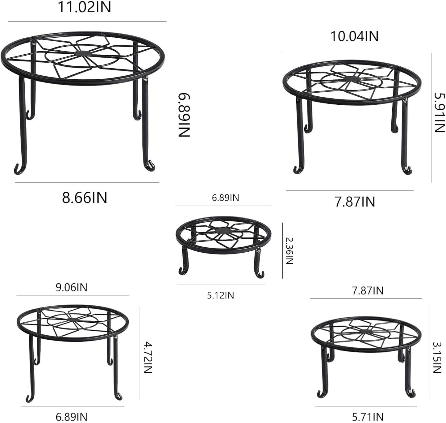 5 Pack Metal Plant Stands,Heavy Duty Potted Holder for Flower Pot,Indoor Outdoor Metal Rustproof Iron Garden Container Round Supports Rack for Planter