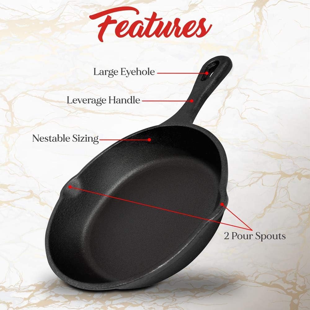 NutriChef Pre-Seasoned Cast Iron Skillets - 3 Pieces Cast Iron Cookware Set w/Drip Spout and Scraper - Compatible with Induction, Electric Stovetop, Gas, & Ceramic - NCCI76