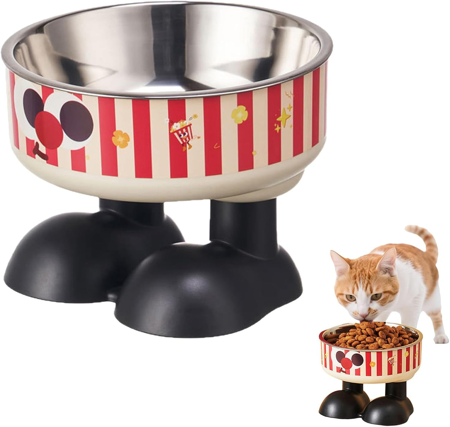 FEESHOW Cute Pattern Raised Cat Bowl Elevated Feeder Stand with Removable Stainless Steel Dish and Non-Slip Base for Healthy Eating Red One Size