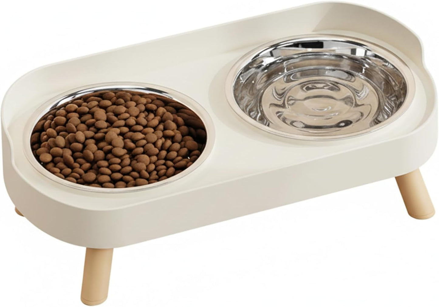 2-Pack Cat Bowl Set, Elevated Cat Food and Water Bowl with Non-Slip Stand, Stainless Steel Double Feeder with Anti-Spill Design for Cats and Small Dogs