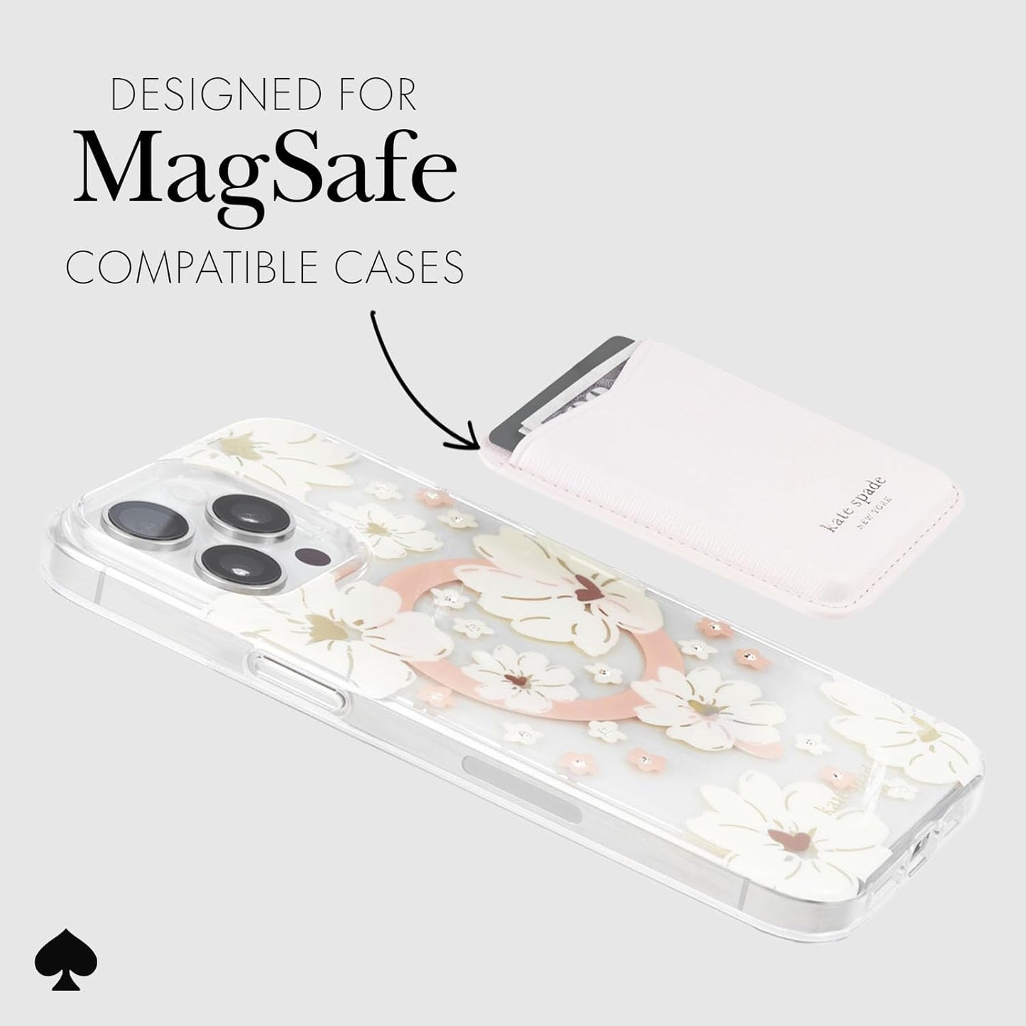 kate spade new york Magnetic Wallet/Card Holder - Compatible with MagSafe Phones and Cases - Pale Dogwood