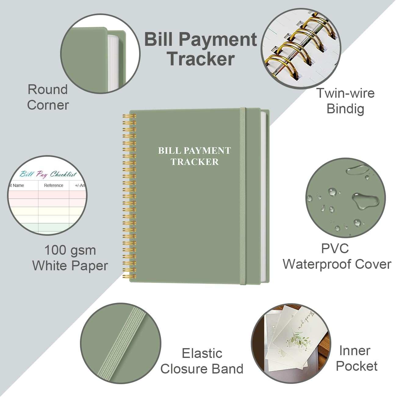 Bill Tracker Notebook - Monthly Bill Organizer & Planner for Personal Budgeting Financial, Monthly Bill Payment Checklist, 8.5" x 11", Green