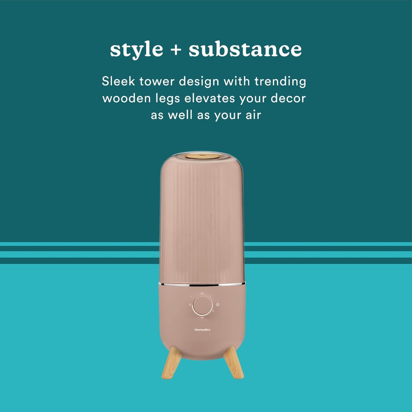 Homedics Ultrasonic Humidifier, Bedrooms and Home Offices, 0.97-Gallon Tank, 45-Hour Runtime, Visible Ultra-Quiet Cool Mist, Aromatherapy, Demineralization Cartridge, Night-Light, Auto-Off, Taupe