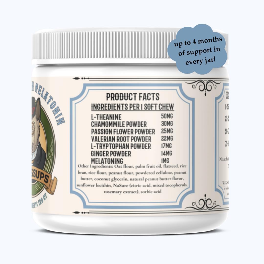 Calming Chews for Dogs – Stress & Anxiety Relief with Melatonin, Chamomile & L-Tryptophan – Soothes Hyperactivity, Separation, Travel & Fireworks – 120 Soft Chews