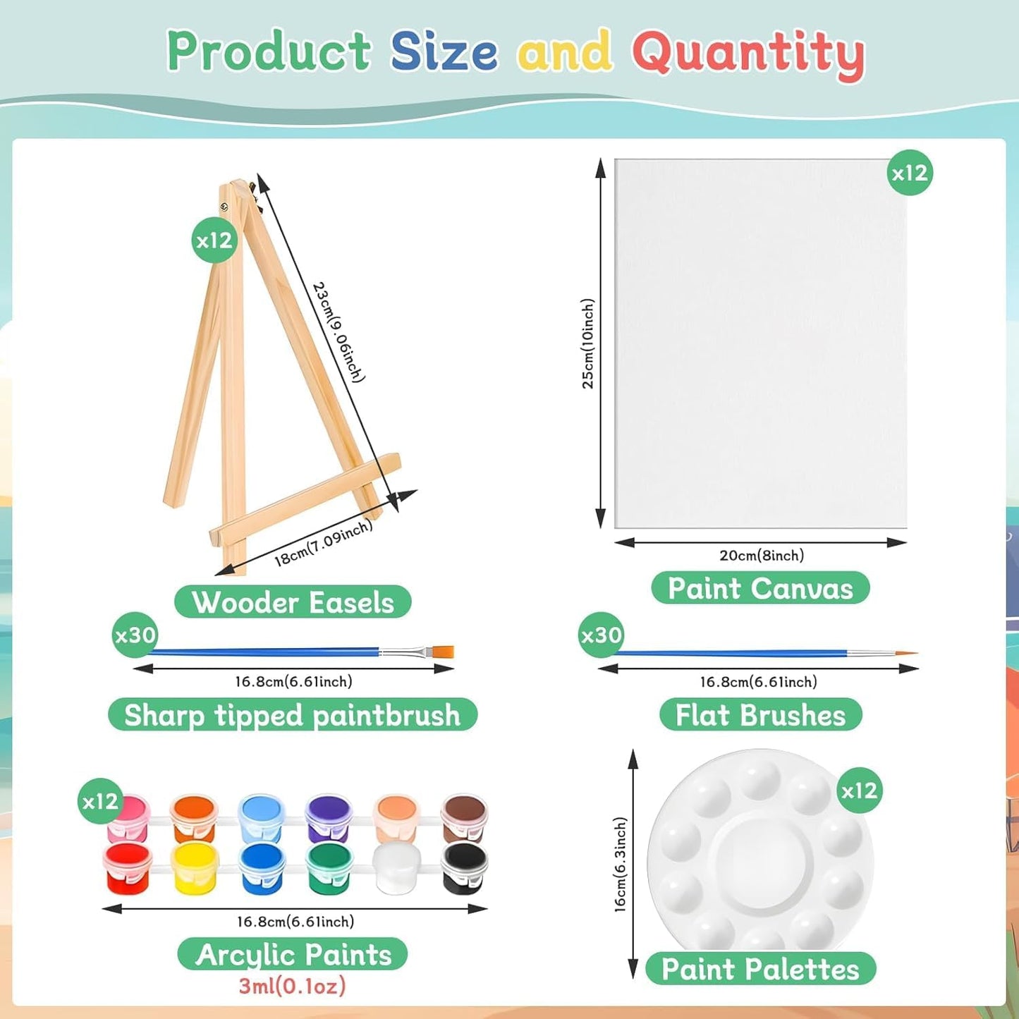 120pcs 8x10 Inch Painting Supplies Kit, 12Pack Art Canvas Bulk with Easel Stand, 12 Colors Mini Acrylic Paint Set, Small Paint Brushes, Paint Trays, Painting Kit