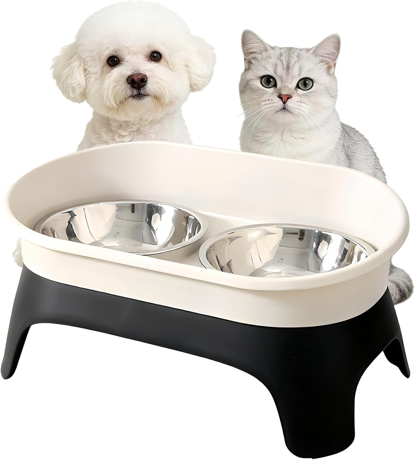 Elevated Dog Bowls, Spill Proof Stainless Steel Raised Dog Cat Bowls, Double Food and Water Bowl Set with Stand for Small to Medium Dogs and Cats, Neck Protection, Non Slip, Dishwasher Safe