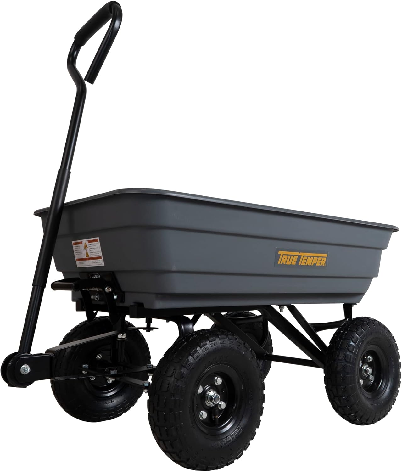 True Temper Poly Garden Cart Wagon, Easy Dump Design, 4 Cu. Ft. Capacity, 10 in. Pneumatic Tires for Lawn, Utility, Yard, Farm