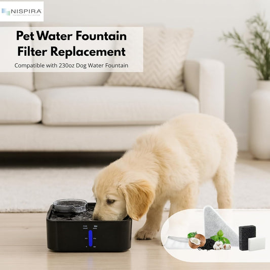 Nispira Pet Fountain Filter Replacements for Kastty 230oz/7L GISOFIK Dog Cat Water Fountain, 5-Layer Filtration System for Clean and Fresh Water, 6 Pack