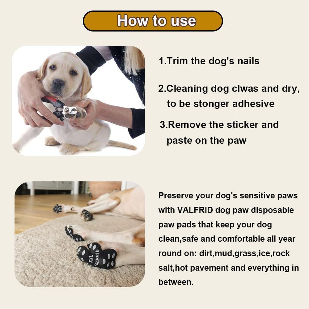 ‌VALFRID Dog Paw Protector Pads,15 Sets-60 Pads Anti-Slip Grips for Hardwood Floors,Best for Hot Pavement,Strong Self-Adhesive Traction Stickers for Senior Dog Essentials Black XL