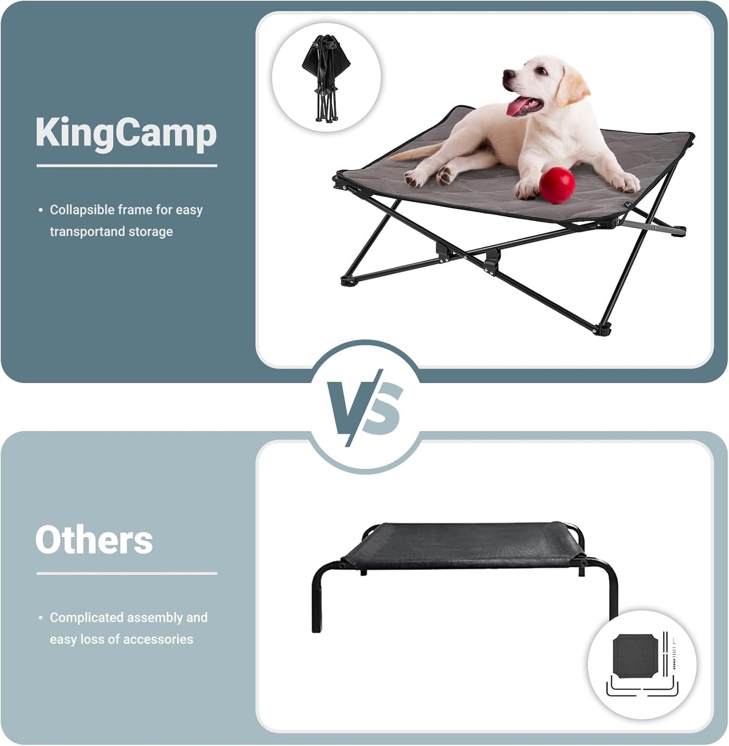 KingsCamp Elevated Dog Bed Portable Raised Beds Stable Folding Dog Cot Dog Camping Bed for Outdoor Travel with Washable Mesh