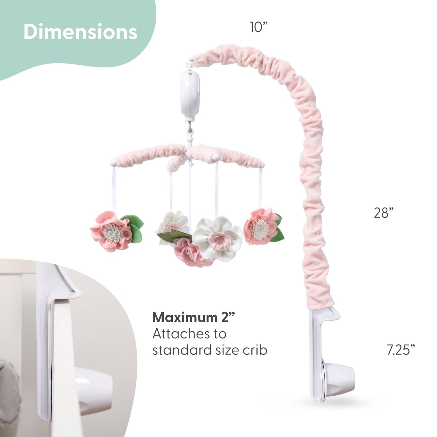 The Peanutshell Crib Mobile for Girls - Pink Musical Baby Crib Mobile with 12 Lullabies, Flower Baby Mobile Crib Pink Floral Nursery Decor
