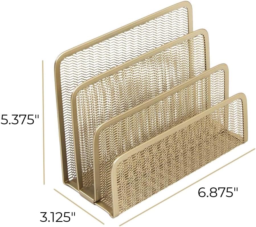 BLU MONACO | Gold Metal Mesh Mail Sorter Organizer Countertop | Paper Sorter for Desk with Three Tiers | Letter Organizer and Outgoing Mail Holder