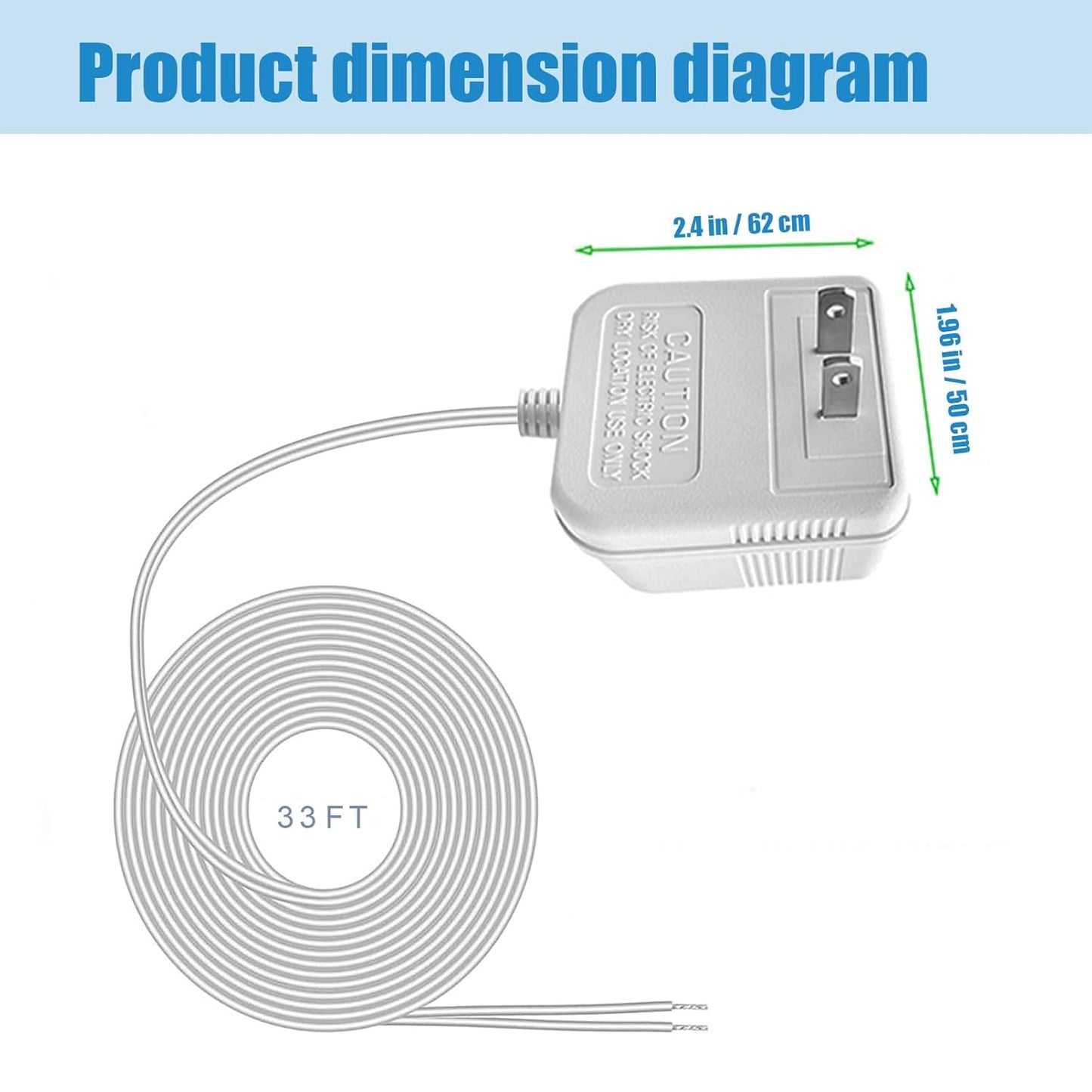 24V Doorbell Transformer，33 Feet Length Output Line 24V500mA Video Doorbell Power Adapter, Compatible with Arlo, Nest, Wyze, Eufy, Ring Doorbell Power Supply （White 33 feet）