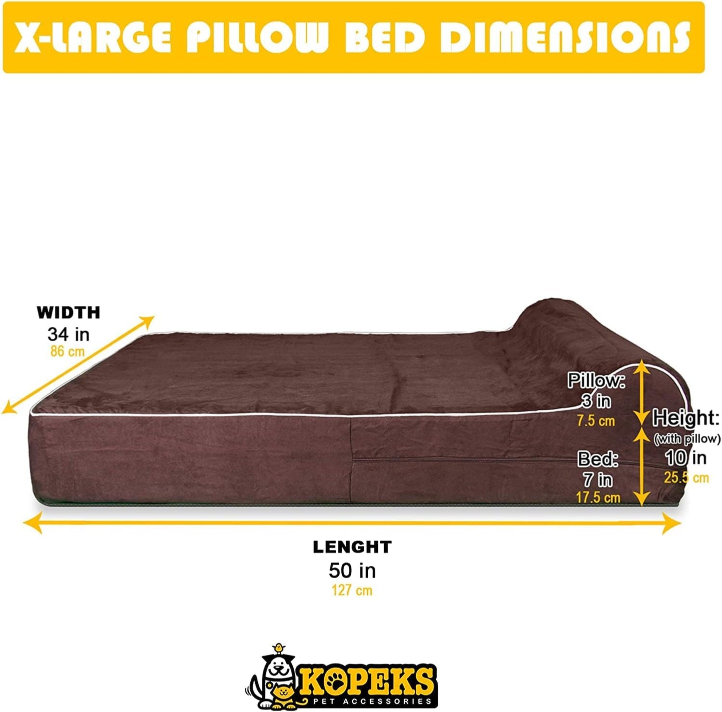 KOPEKS Dog Bed Replacement Cover Memory Foam Beds - Brown - Extra Large (Jumbo Size)