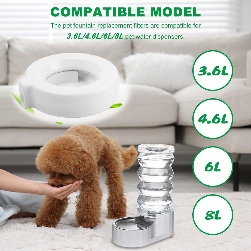 8 Packs Replacement Filters for 3.6L/4.6L/6L/8L Pet Water Dispenser, Automatic Pets Waterer Replacement' Filters, Pet Water Fountain Filter Replacement(White)