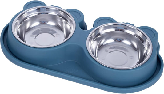 Pet Automatic Feeder + Waterer for Cat Stainless Steel Bowl Anti-Leak Water Fountain 2 in 1 Pet Tableware Dog Water Feed