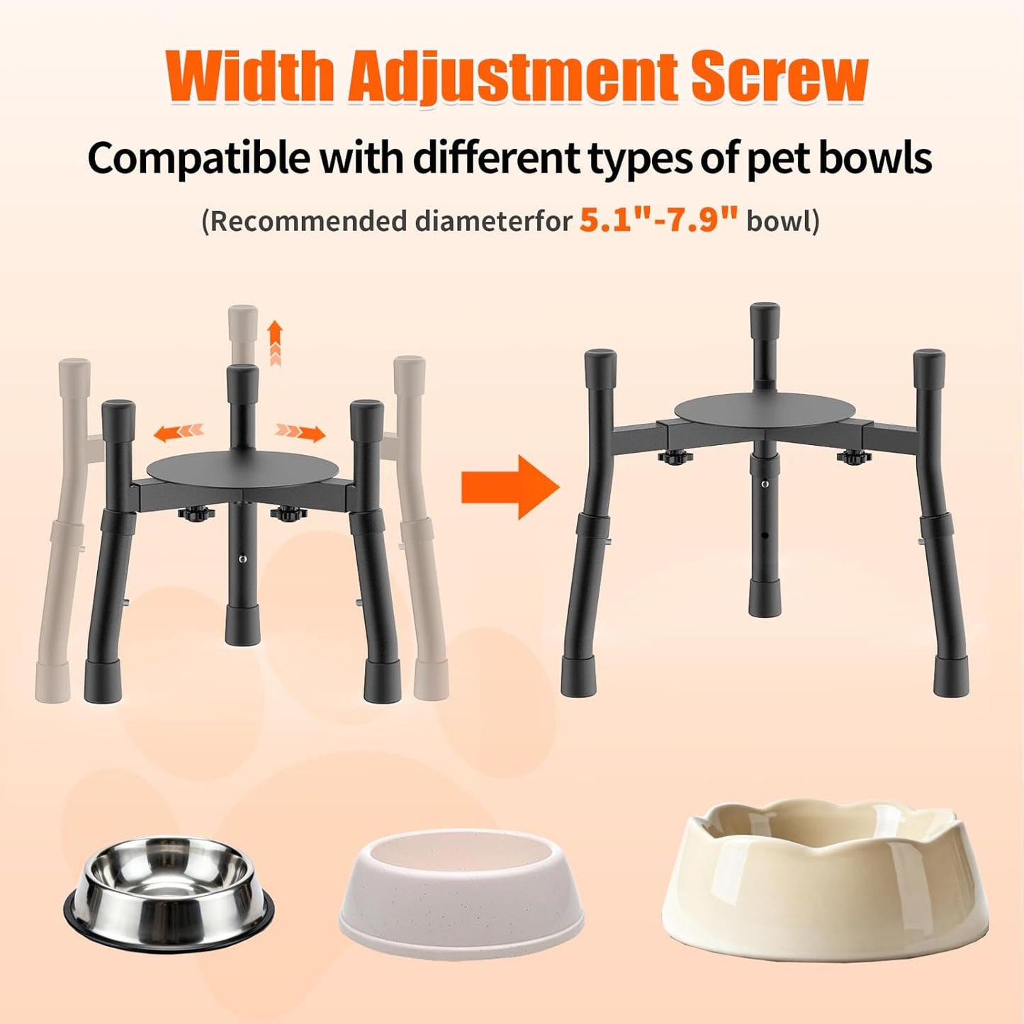 Elevated Dog Bowls Stand with Adjustable Height and Width [Stand Only], Raised Dog Bowl Stand, Elevated Pet Water & Food Feeder for Small&Medium Dogs, Adjustable Wide 6.3"-10.2", 2 Height Adjustment