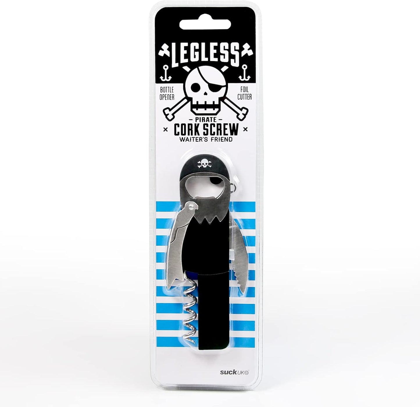 Suck UK Pirate Bottle Opener | Pirate Wine Opener | Corkscrew Keychain | Legless Pirate Cork Screw | Funny Bartender Gifts | Novelty Kitchen Gadgets | Foil Cutter | Funny Boat Kitchen Accessories