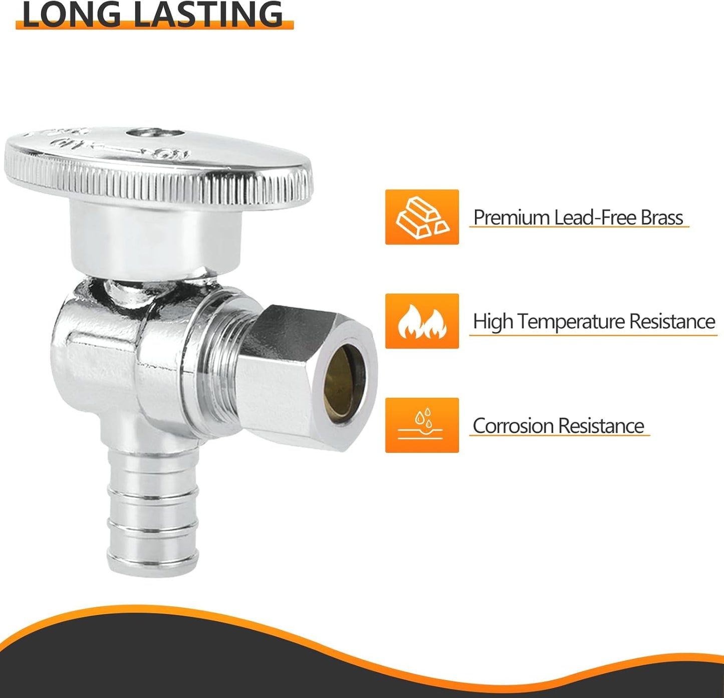 10-PCs HeSun Pex Angle Stop Valve, 1/2" Pex x 3/8" OD Compression Angle Stop, 1/4 Turn Shut Off Valve for Bathroom, ASTM F1807(VALVE076-10)