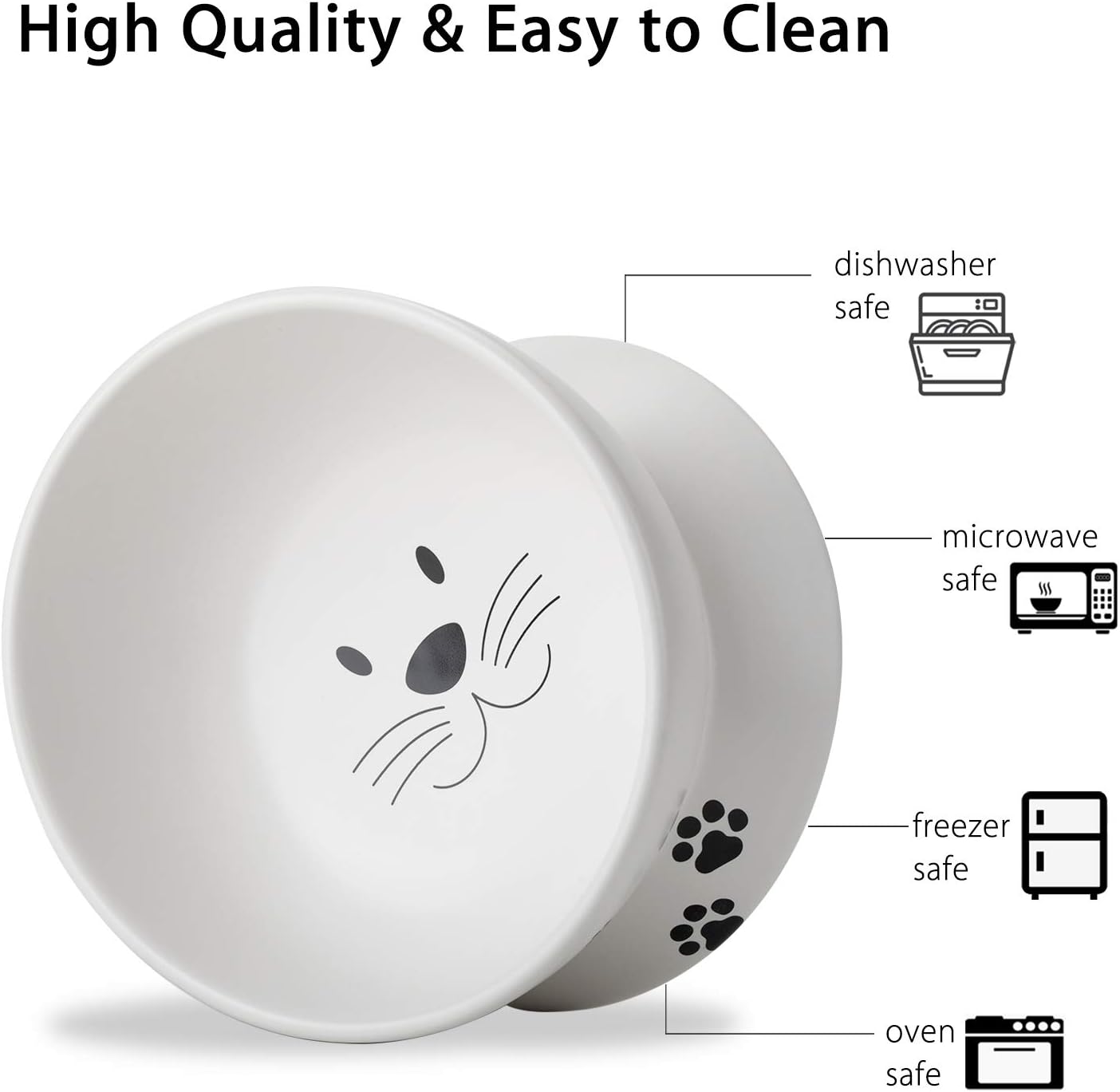 Cat Food Bowls, 10 OZ Elevated Cat Bowls for Cats and Small Dogs, Tilted Pet Feeder Bowl with Raised Stand Protect Cat's Spine, Ceramic Cat Water Bowl No-Spill, Stress Free Cat Dish 2pcs