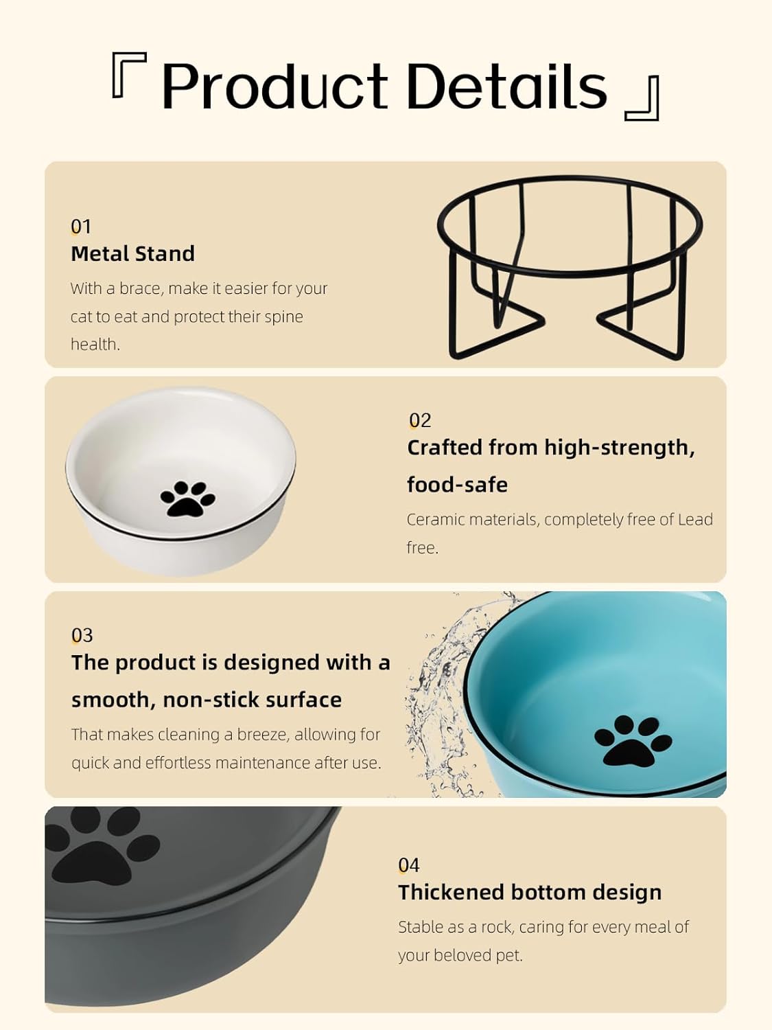 GDCZ Ceramics Raised Cat Bowl with Heighten Metal Stand for Pet Food, 15 Ounces (Grey)