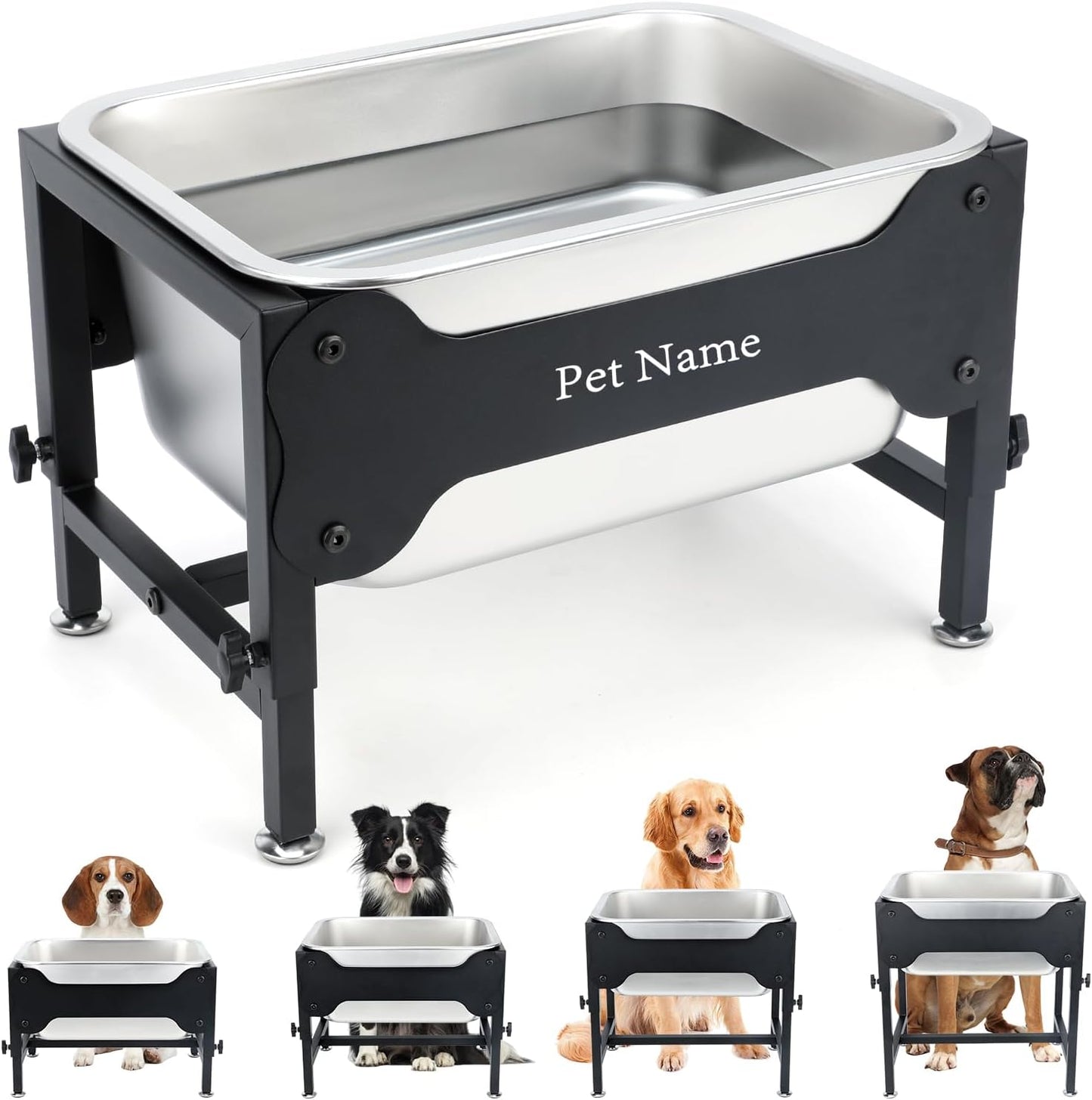 3 Gallons Elevated Large Dog Water Bowl, 4 Height Adjustable Stainless Steel Raised Dog Bowls with Stand, Indoor Outdoor Pet Water Bowl Relief Joint Pressure Pet Dishes for Dogs Easy Clean