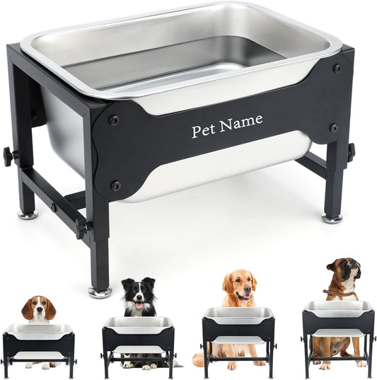 3 Gallons Elevated Large Dog Water Bowl, 4 Height Adjustable Stainless Steel Raised Dog Bowls with Stand, Indoor Outdoor Pet Water Bowl Relief Joint Pressure Pet Dishes for Dogs Easy Clean
