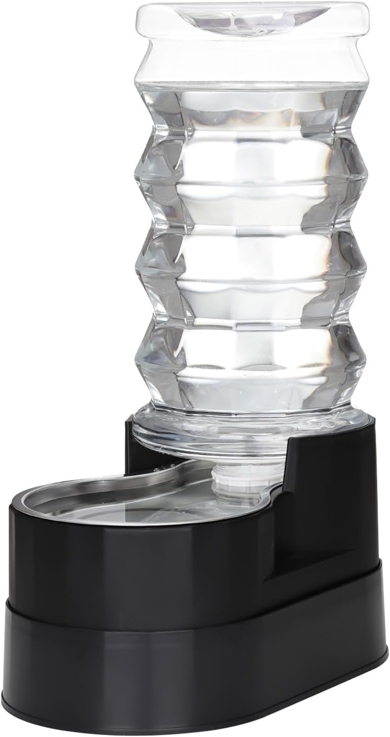 RIZZARI Automatic Pet Waterer: Large Capacity 8L Stainless Steel Gravity Bowl - Black - Elevated Auto Refill - Anti-Spill Cat Water Dispenser for Senior Dogs - Home Garden Use