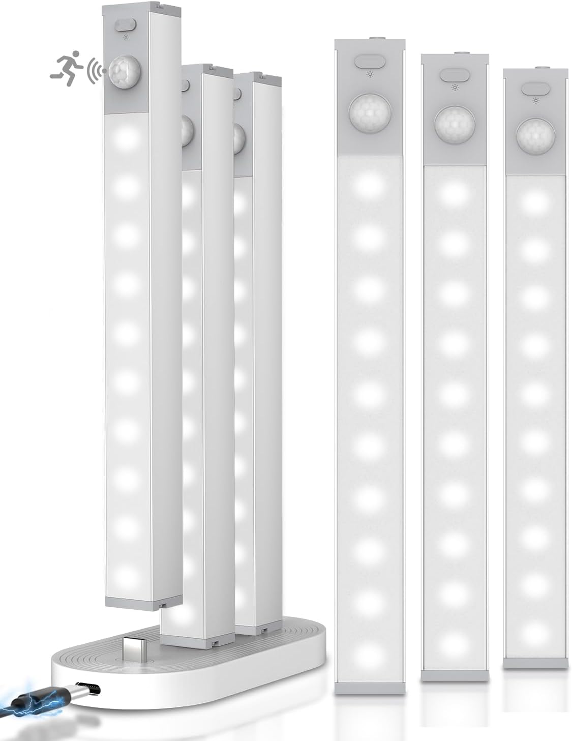 6 Pack Led Under Cabinet Lights Wireless with Charging Station, 7’’ Rechargeable Motion Sensor Light Indoor, Dimmable Closet Lights for Cabinets, Bookshelf, Stair, Hallway
