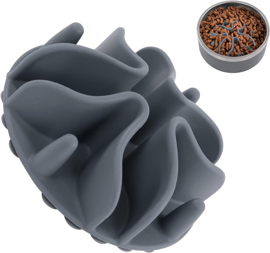 Jaoul Slow Feeder Dog Bowls Insert, Puzzle Slow Feeder Insert with 21 Octopus Suction Cups for Small Breed Dog Food Bowls (4 inch, Grey)