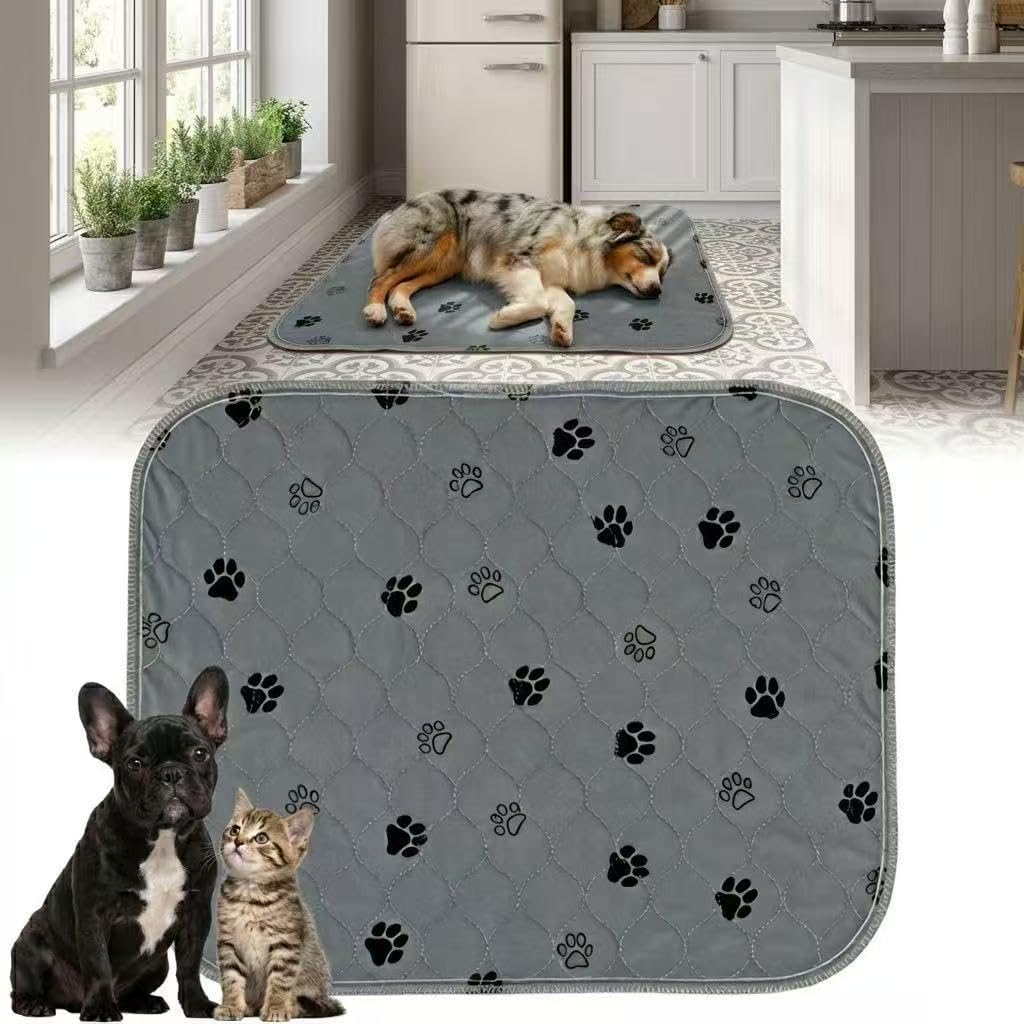 32" x 36" Reusable Dog Training Pads with Pheromone Stickers Washable Puppy Pee Pads, 4-Layer Super Absorbent & Leakproof Potty Training Mat with Non-Slip Bottom for Indoor Dogs, Crate & Travel, Gray
