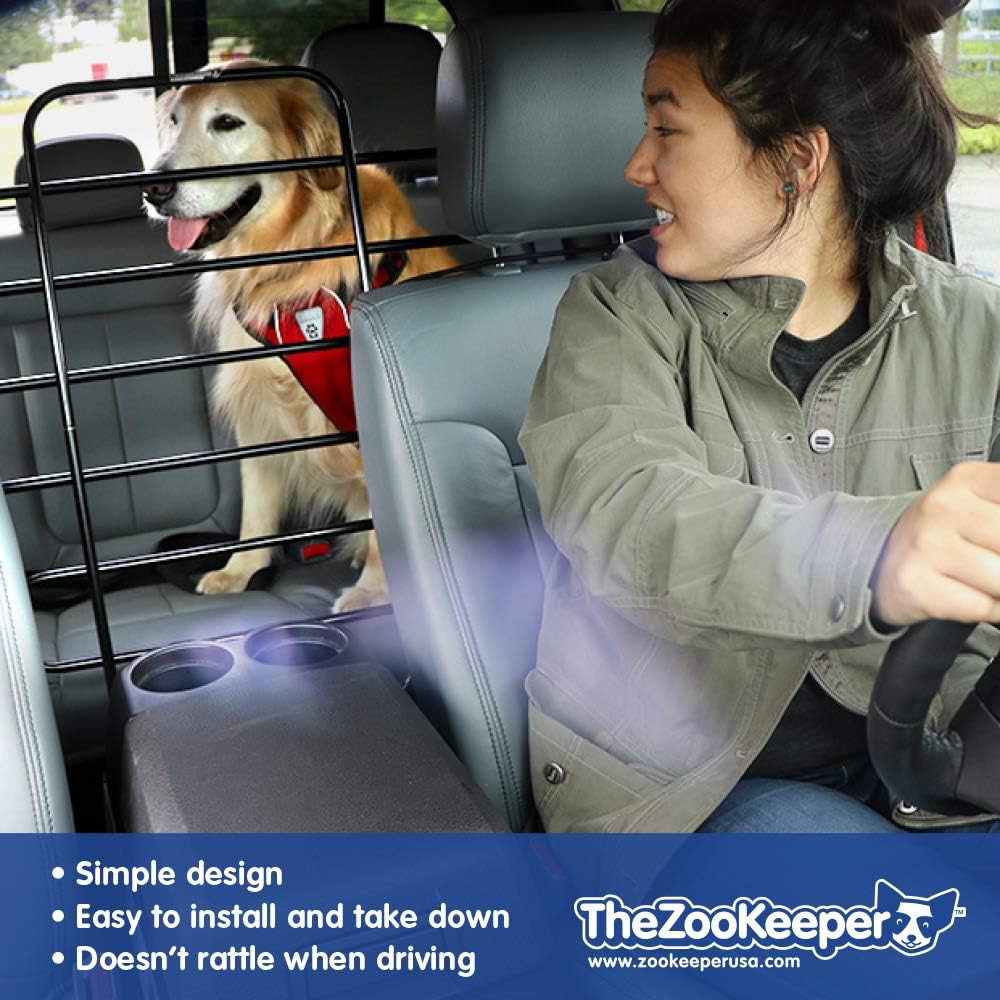 The Original ZooKeeper Car, SUV, Truck Dog Barrier: Adjustable Universal for all Vehicles - Moves with Your Vehicle Seats. Tilt. Slide. Recline. Easy Install - Strong Metal Tubing Gate Pet Divider