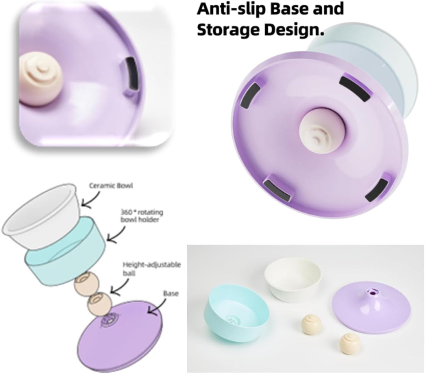 Adjustable Elevated Ceramic Cat Bowl – Durable, Tiltable, Non-Slip, and Easy to Clean for Indoor Cats and Small Dogs (Pastel Tricolor)