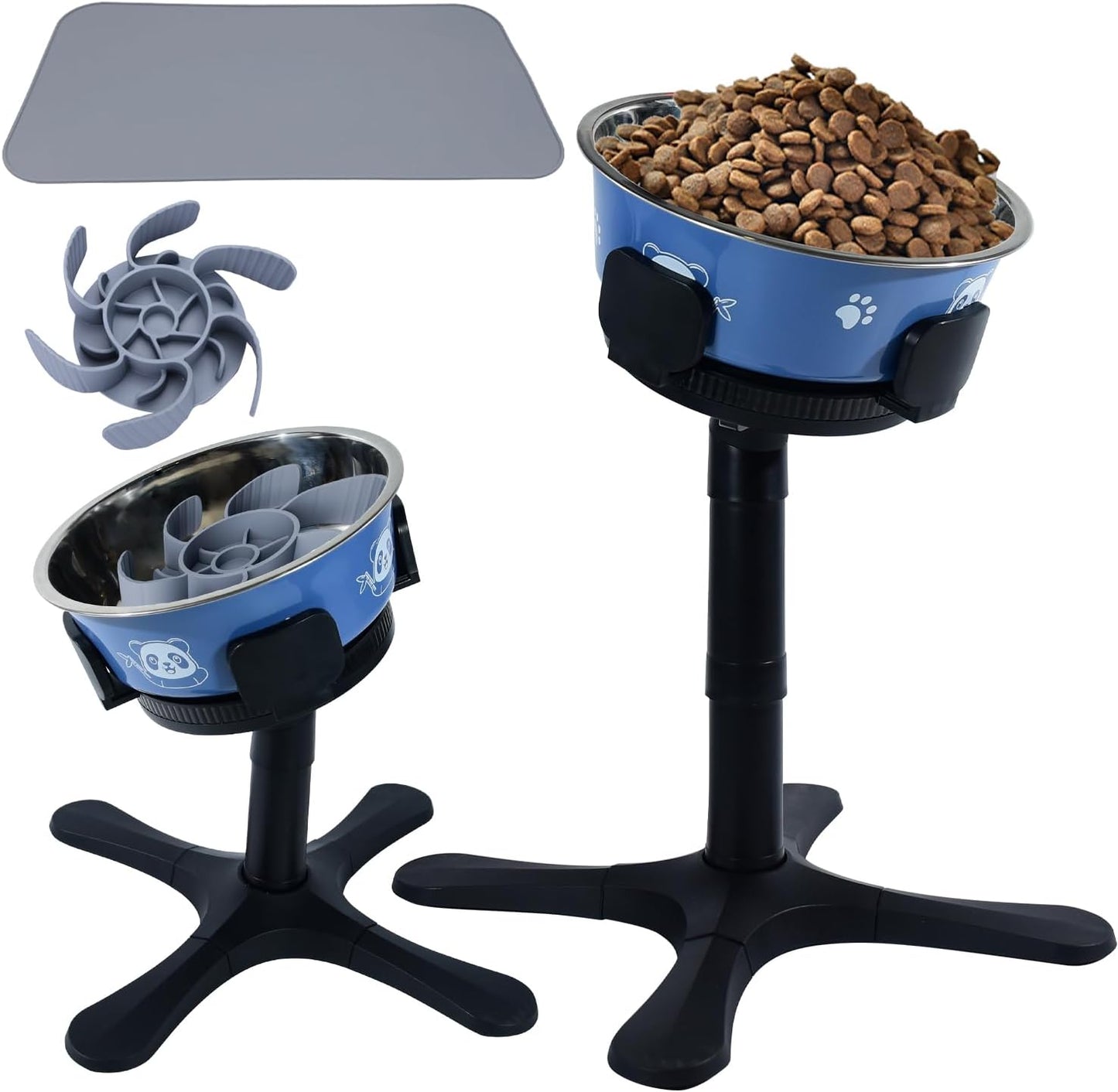 Elevated Dog Bowl, Raised Dog Bowls with 3 Heights & Tilted Feeding Design, Fits 14-24.5cm Bowls, Raised Stand for Large, Medium & Small Breed with Dogs Slow Feeder Bowl & Anti-Slip Mat