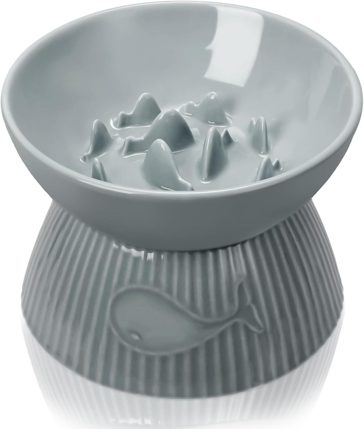 Elevated Slow Feeder Bowl for Cats and Small Dog, Stop Vomiting & Choking, Ceramic Slow Cat Bowl, Spill-Proof & Anti-Tipping, Easy to Clean, No Black Chin, Raised Pet Bowl for Dry & Wet Food