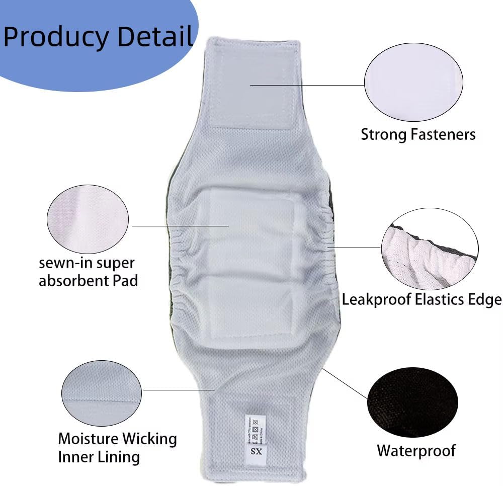 Washable Reusable Dog Diapers Male, 3 Packs Breathable Belly Bands for Male Dogs for Summer,Belly Band for Male Dogs Black S