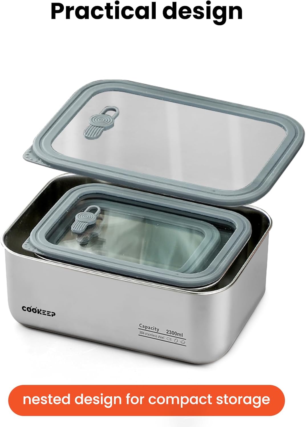 3 pcs Stainless steel food storage containers With lids，metal food storage containers with lids， lunch box，Easy Clean,Airtight & Leakproof for kitchen storage，Dishwasher safe (22oz+44oz+77oz)