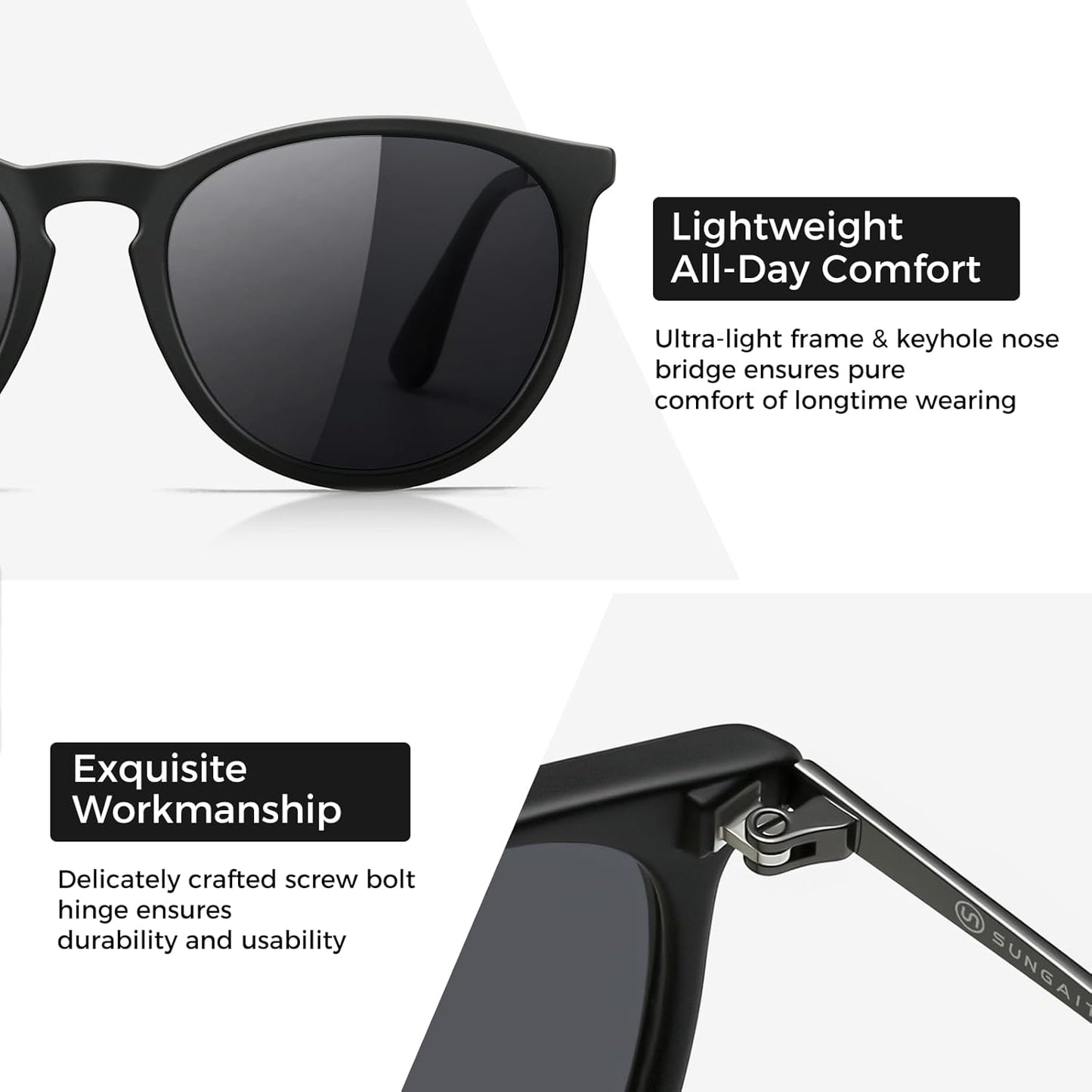 SUNGAIT Premium Vintage Round Sunglasses for Women Men Classic Retro Trendy Style