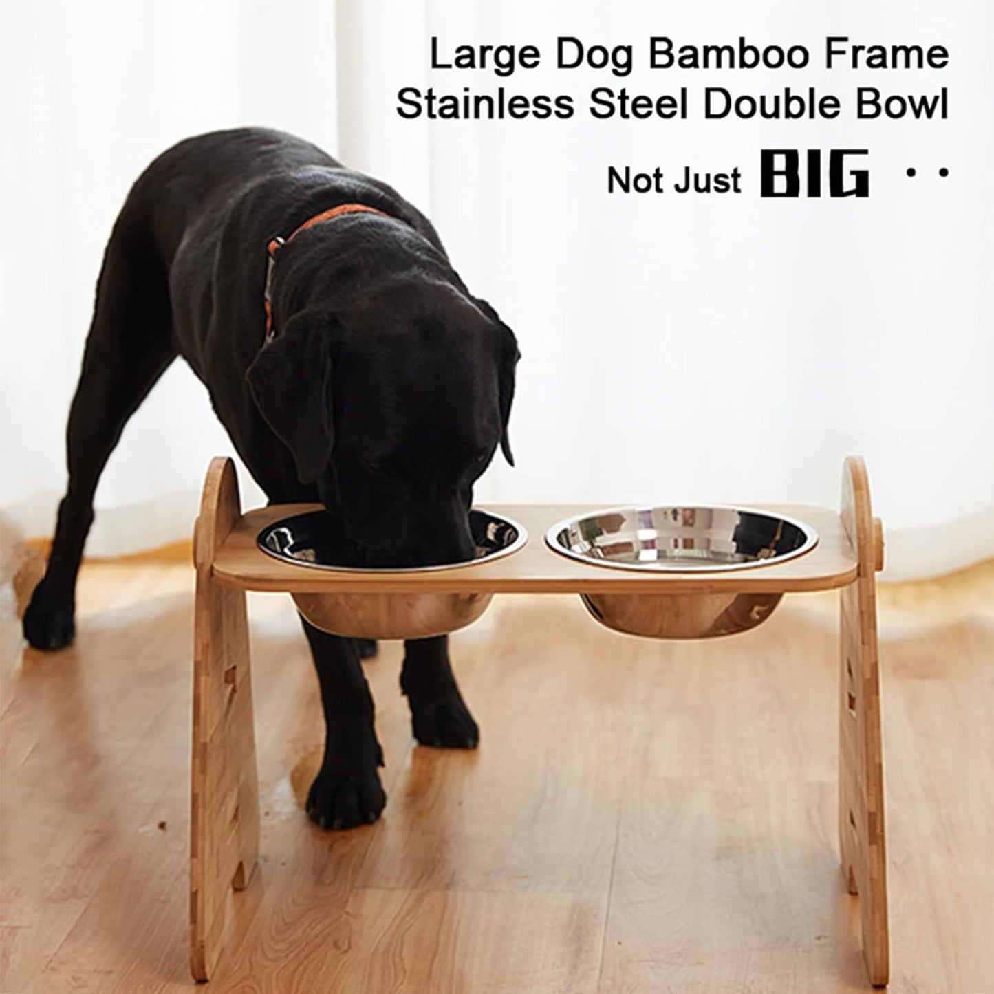 Elevated Dog Bowls, Adjustable Raised Dog Bowls for Dogs Cats, Durable Bamboo Dog Food Bowl Stand Dog Feeder, 4 Heights, 3.1in, 6.7in, 7.9in, 11.8in