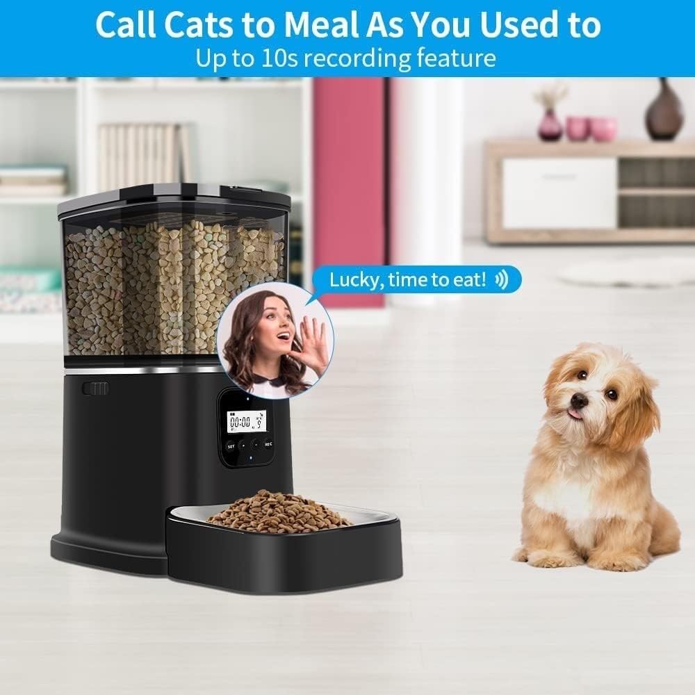 Pet fountain Automatic Feeders, 6L Programmable Feeder, Stainless Steel Bowl Pet Feeder for s and Dogs, Timed Food Dispenser, Auto Feeder, w/Voice Recorder, Detachable Hopper Pet water dispenser