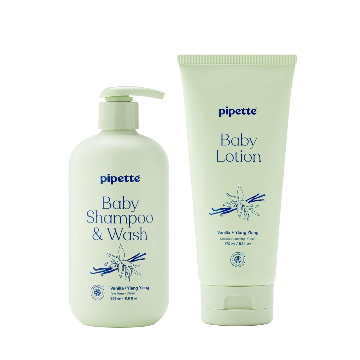 Pipette Vanilla + Ylang Ylang Wash and Lotion Duo, Pack of 2, Clean, Includes Baby Body Wash and Lotion for Newborns and Kids, Tear-Free Bath Time, Baby Bath and Newborn Essentials, Non-toxic
