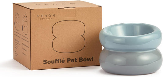 Ceramic Elevated Cat and Dog Bowls for Small Dogs, Non-Slip Tilted Raised Cat Food and Water Bowls Whisker Friendly, Standing Wet Food Bowl-Blue