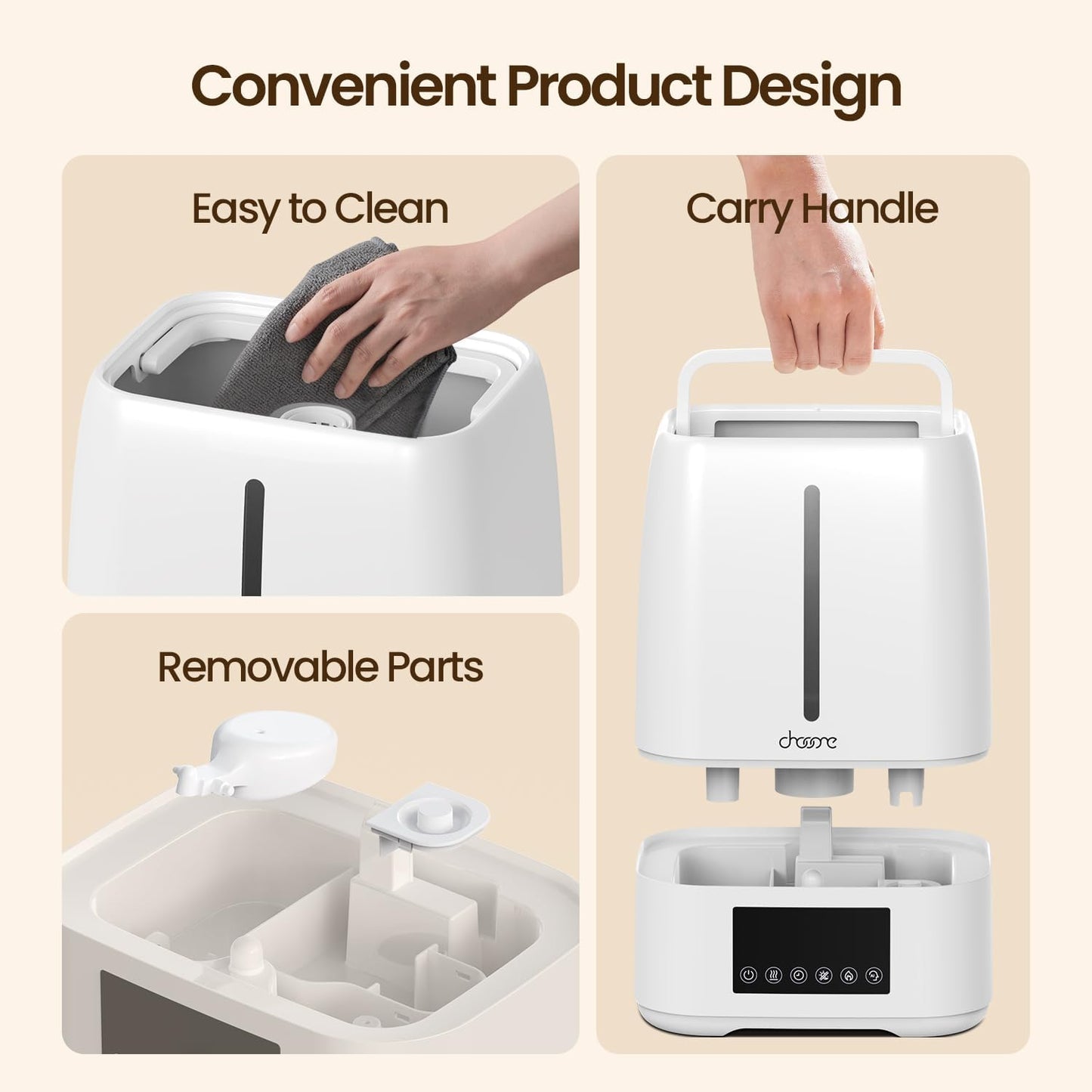 6L Top Fill Ultrasonic Humidifier - Cool and Warm Mist for Bedroom, Baby, Large Rooms & Plants, Smart Humidity Control, Aroma Diffuser, Night Light, 12H Timer, Quiet, White