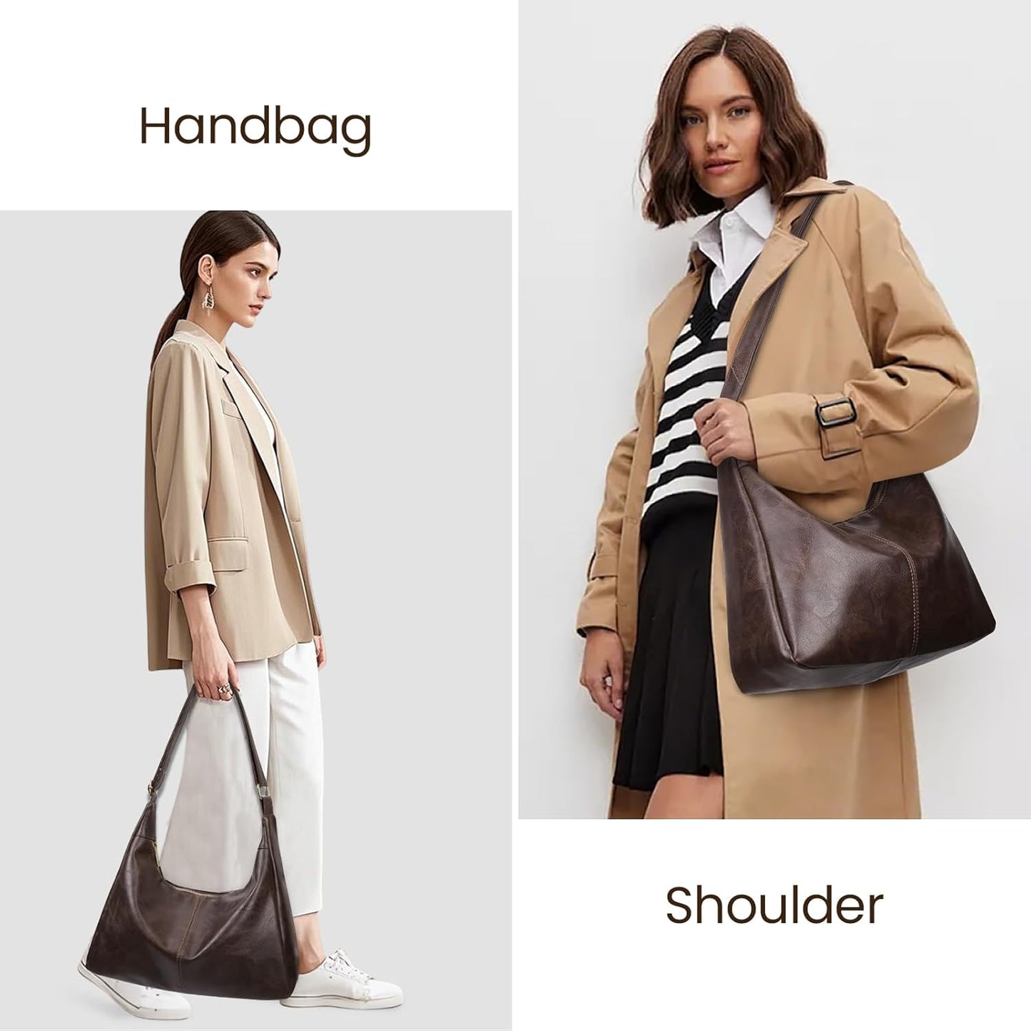 Slouchy Hobo Bags for Women Shoulder Handbag Leather Brown Purse Crossbody Handbag Daily Slouchy Tote Purses