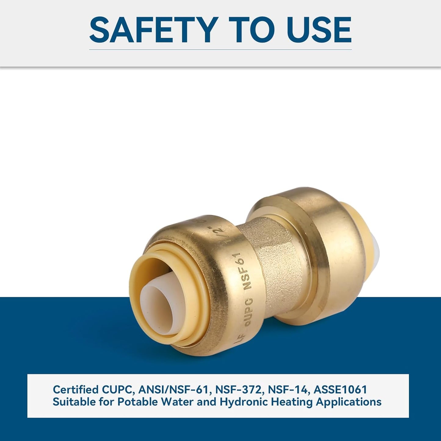 10 Pack 1/2 Inch Pushfit Straight Coupling, PEX Brass Push-fit Coupling with Disconnect Clip, Push-to-Connect Plumbing Fittings for PEX, Copper, CPVC(PF003)