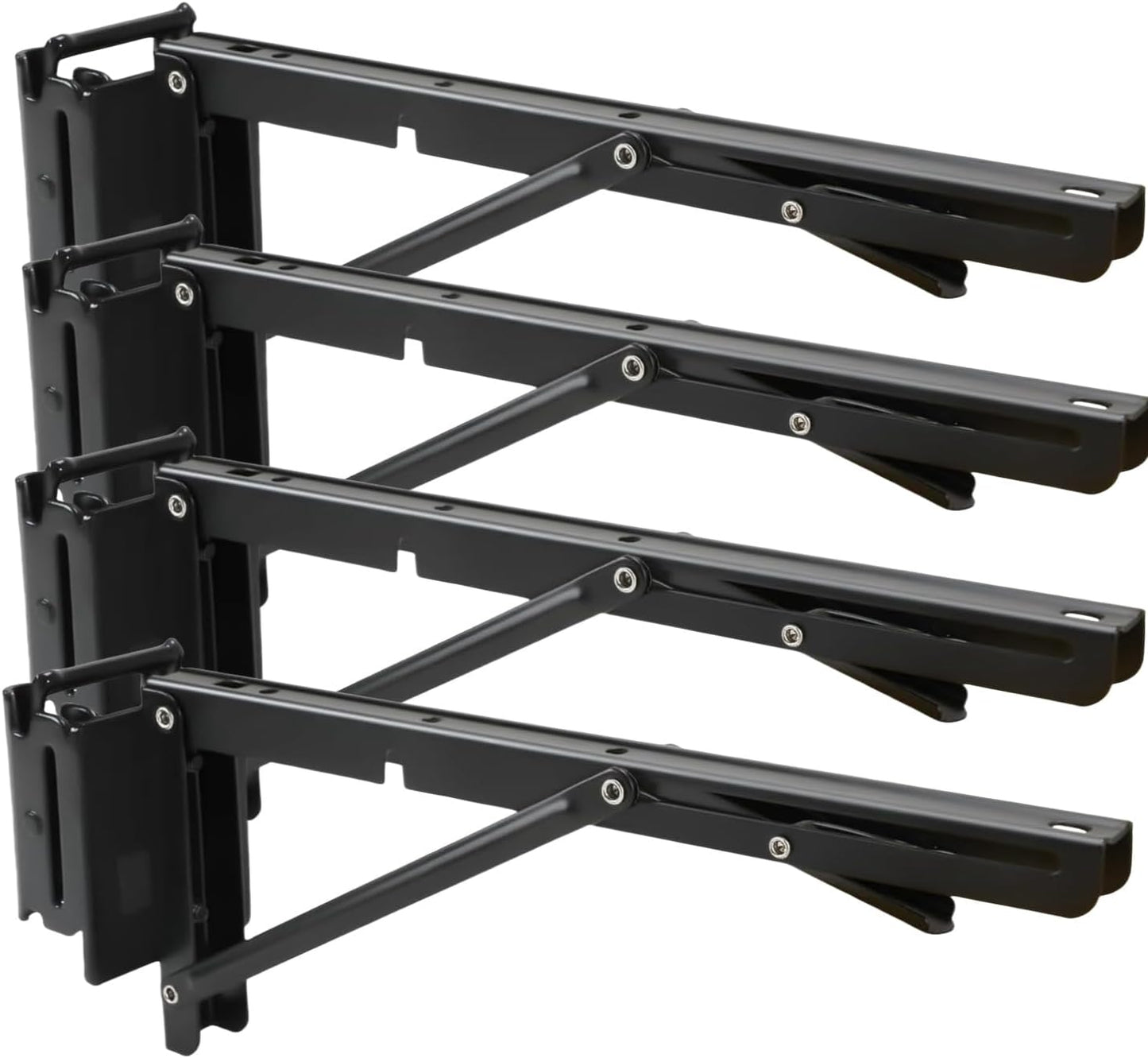12 Inch Double Fittings E Track Shelf Bracket - Durable Hinged Collapsible Table Brackets - 4 Pack Black Powder Coating E-Track Accessories for etrack Workbench Shelves