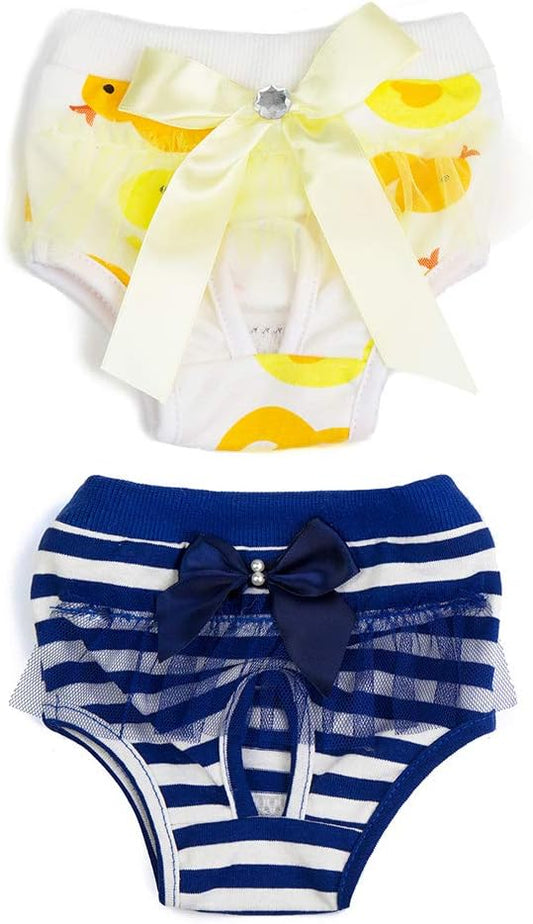 Tangpan Classic Stripes Pet Dog Cotton Diaper Bow-Knot Puppy Washable Wrap Pack of 2 (Yellow & Blue, S)