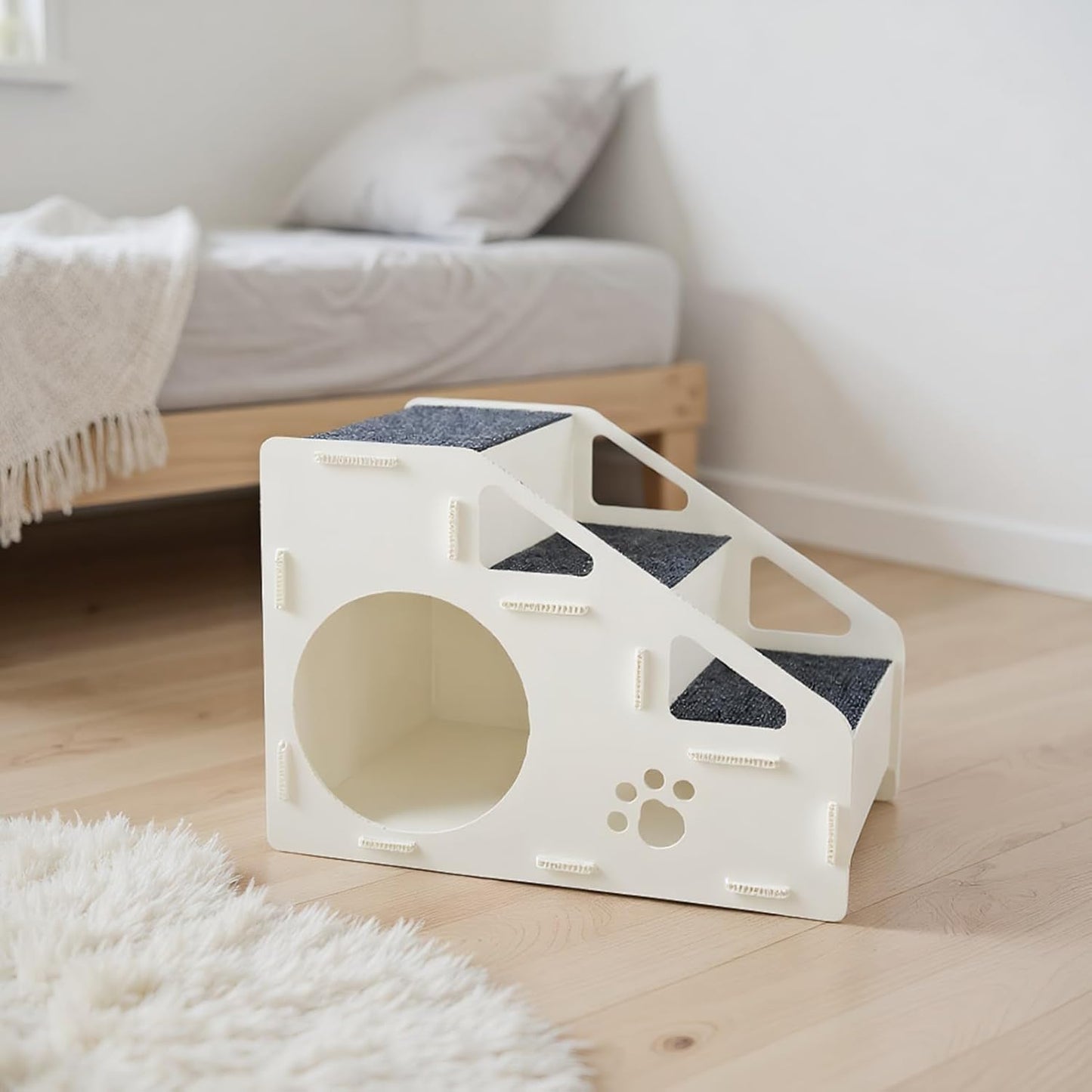 Dog Stairs, 2-in-1 Foldable Non-Slip Ramp, Small Puppy Ladder House for Home, Living Room, Indoor Bedroom, Cats, Kittens, Small Breeds, Play, High Bed